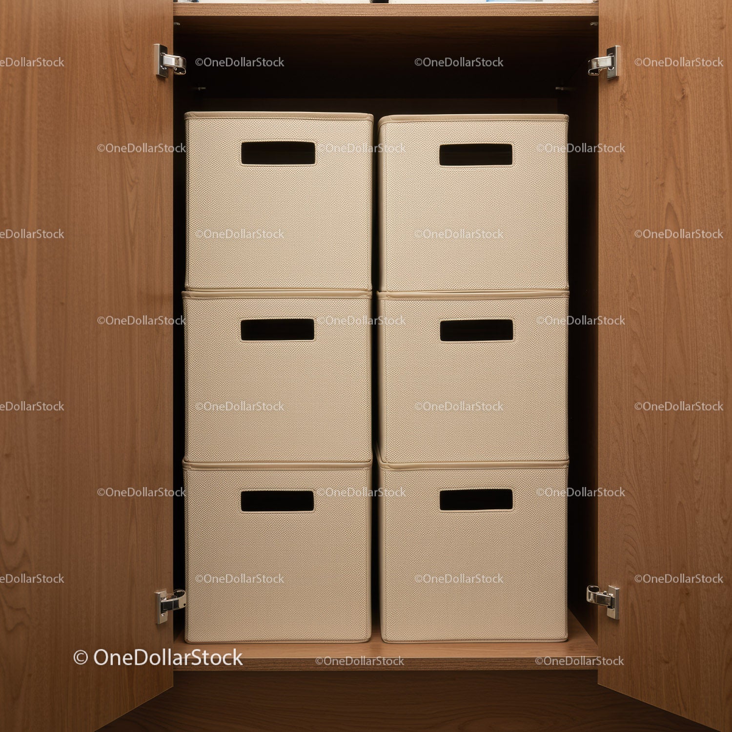 Closet Organizing Storage Bins in Wood Cabinet for Home Organization