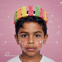 Child Wearing Colorful Gummy Bear Candy Crown