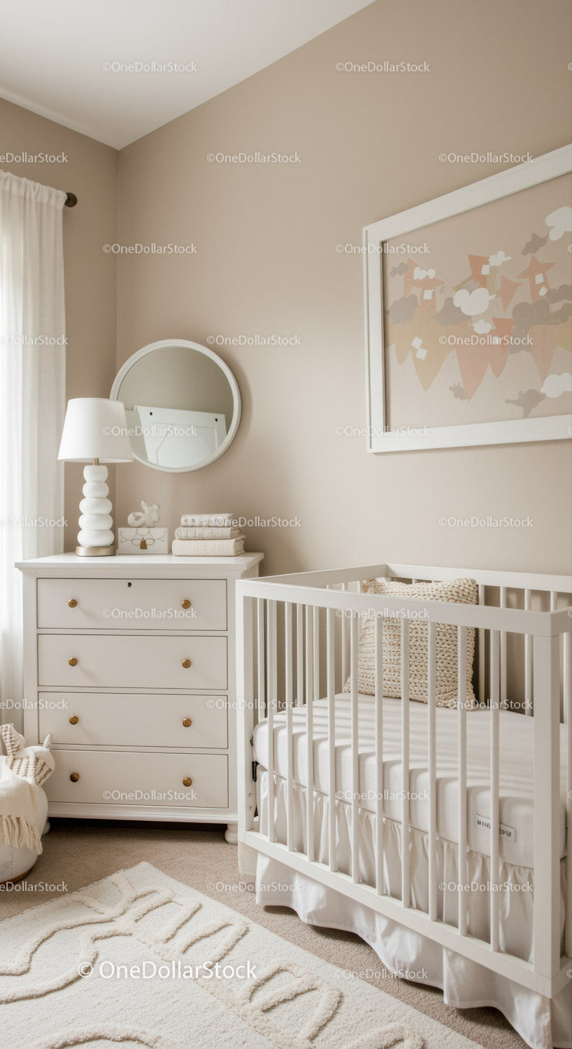 Minimalist Baby Nursery with White Crib and Elegant Decor