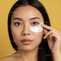 Young Woman Applying Facial Cream with Flawless Skin