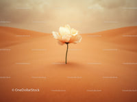Delicate white flower blooming in vast desert sand