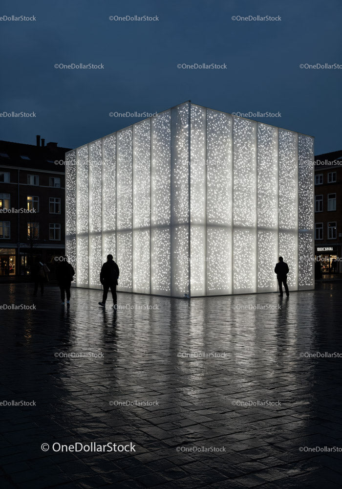 Modern Illuminated Wall in City Square at Night
