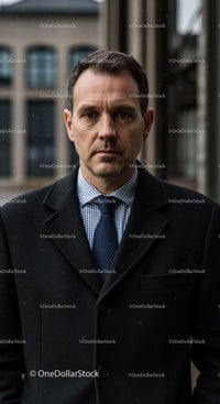 Serious businessman in formal attire outdoors