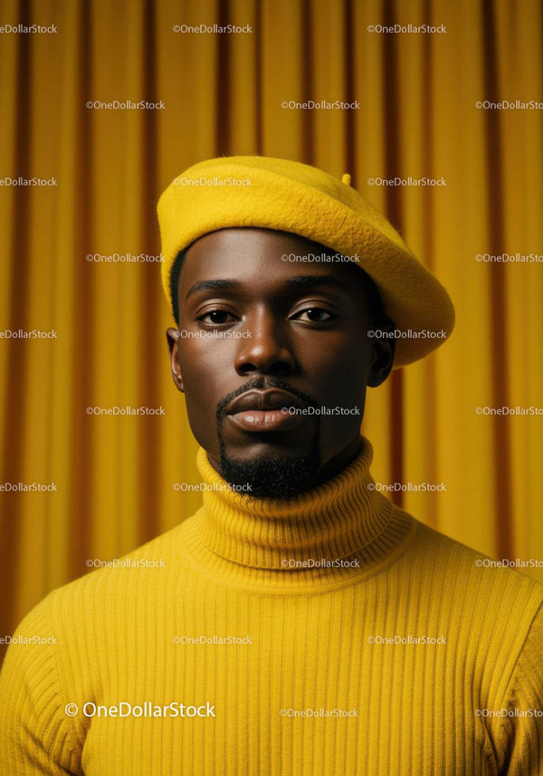 Stylish Man Wearing Yellow Beret and Sweater