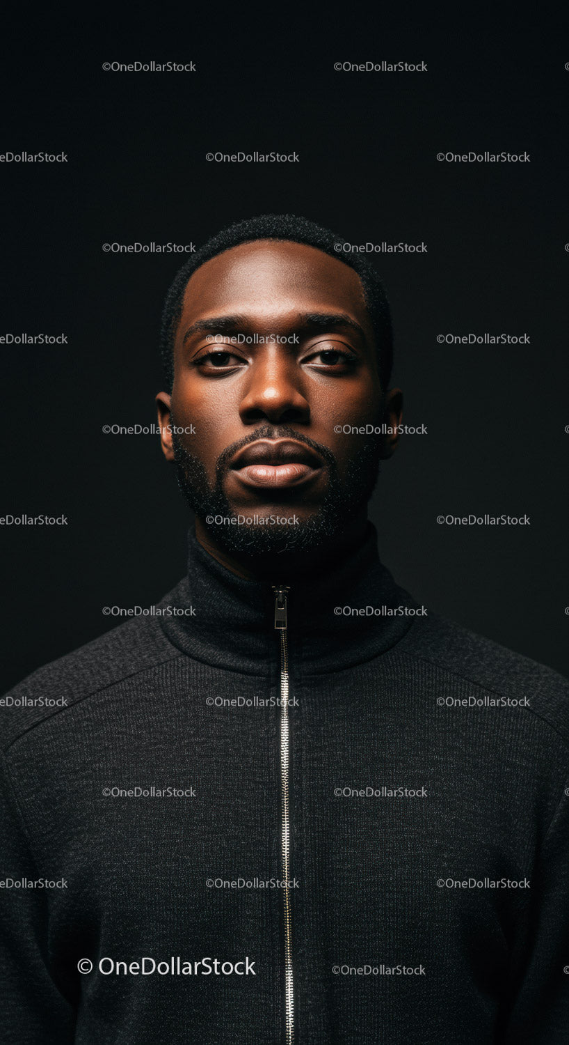 Confident young man with steady gaze and black jacket
