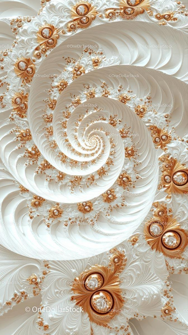 Elegant Gold and Ivory Fractal Spiral Pattern for Artistic Design