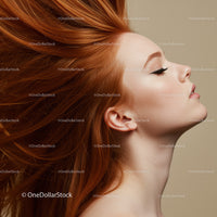 Profile of Woman with Flowing Red Hair and Calm Expression