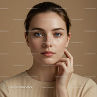 Close-Up Portrait of Beautiful Young Woman with Blue Eyes in Studio