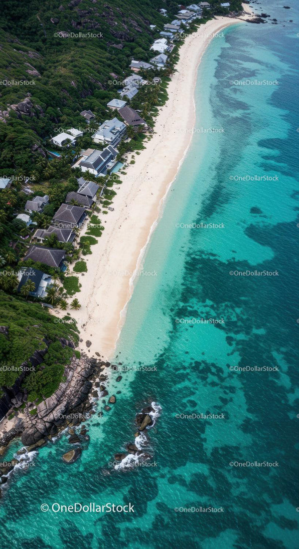 Tropical Beach with Clear Turquoise Water and Lush Coastal Vegetation