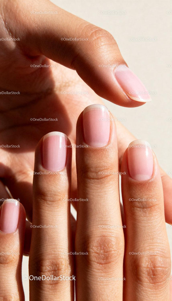 Close-up of well-groomed natural fingernails in sunlight