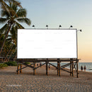 Large Empty Billboard on Tropical Beach at Sunset