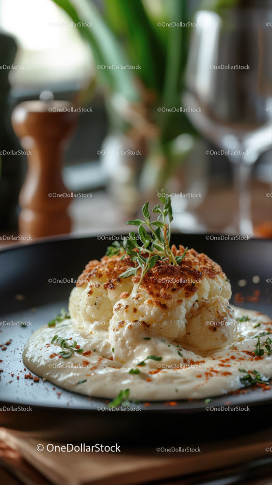 Cauliflower Steak with Creamy Sauce and Fresh Herbs
