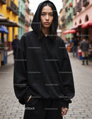 Fashionable Woman Wearing Black Hoodie in Urban City Street