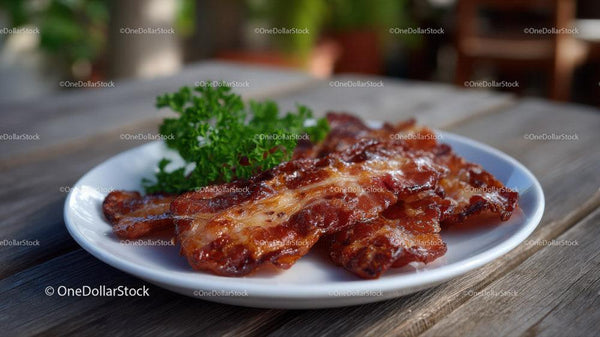 Crispy Bacon Served with Fresh Parsley Garnish