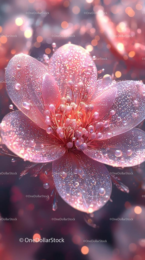 Różowy kwiat wiśni z kropelkami rosy – fotografia makro