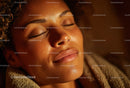Close-up of a Woman with Glowing Skin Relaxing with Cozy Towel