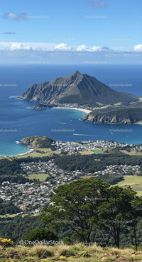Scenic Mountain and Ocean View with Lush Greenery and Blue Waters