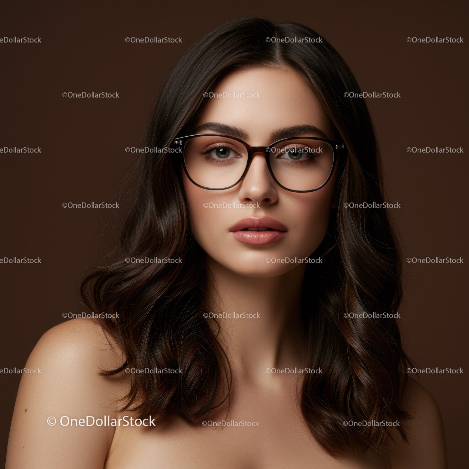 Portret pewnej siebie kobiety w okularach i z długimi włosami