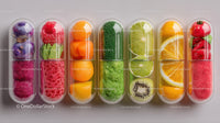 Colorful Assorted Fruit Capsules with Slices and Whole Fruits