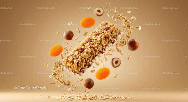 Crispy Granola Bar Surrounded by Nuts and Dried Apricots