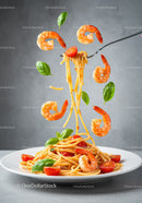 Delicious shrimp pasta with fresh cherry tomatoes and basil