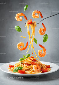 Delicious shrimp pasta with fresh cherry tomatoes and basil