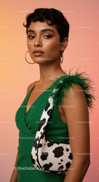 Stylish Young Woman with Cropped Hair in Vibrant Outfit
