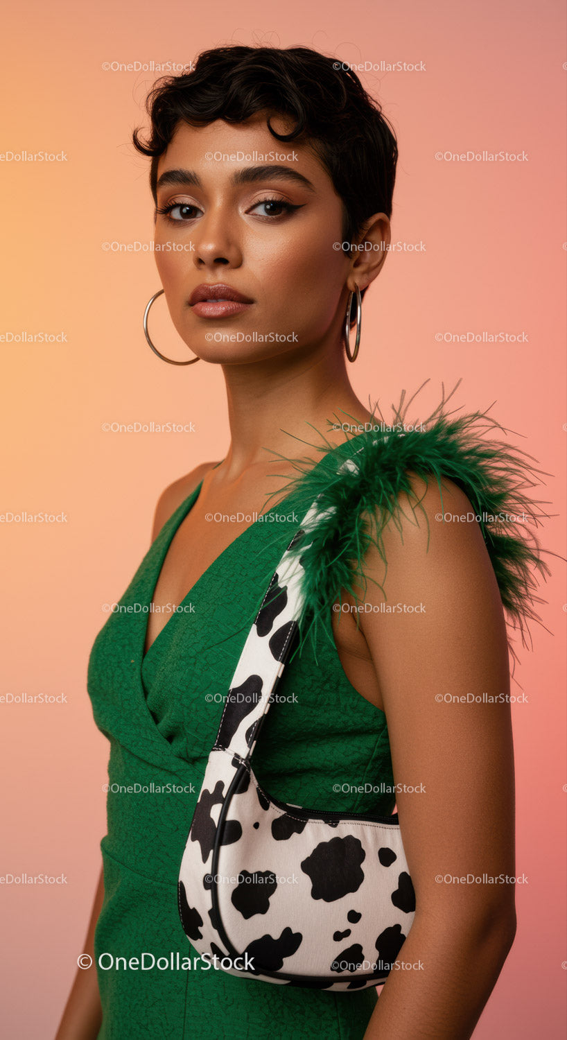 Stylish Young Woman with Cropped Hair in Vibrant Outfit