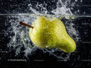 Fresh Green Pear Splashing Water Underwater Scene