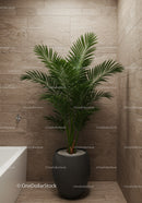 Elegant Potted Palm in Modern Bathroom with Beige Tiles