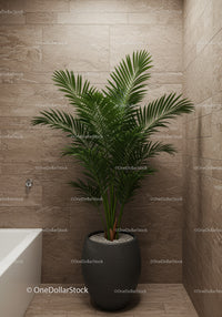 Elegant Potted Palm in Modern Bathroom with Beige Tiles