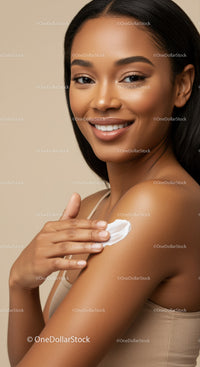 Young Woman Applying Cream for Flawless Skin in Close Up
