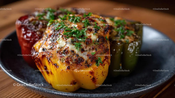 Roasted Stuffed Bell Peppers with Fresh Herbs and Melted Cheese