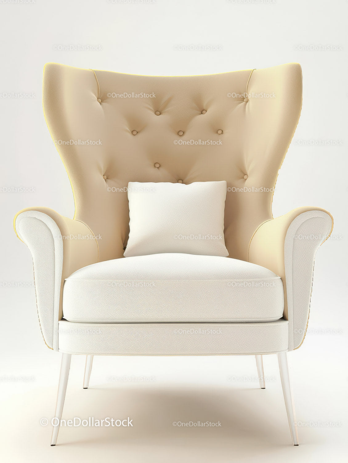 Elegant Beige Armchair with Cushioned Seat and Wooden Legs
