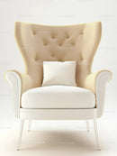 Elegant Beige Armchair with Cushioned Seat and Wooden Legs
