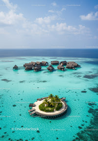 Overwater Bungalows in Tropical Paradise with Clear Turquoise Water
