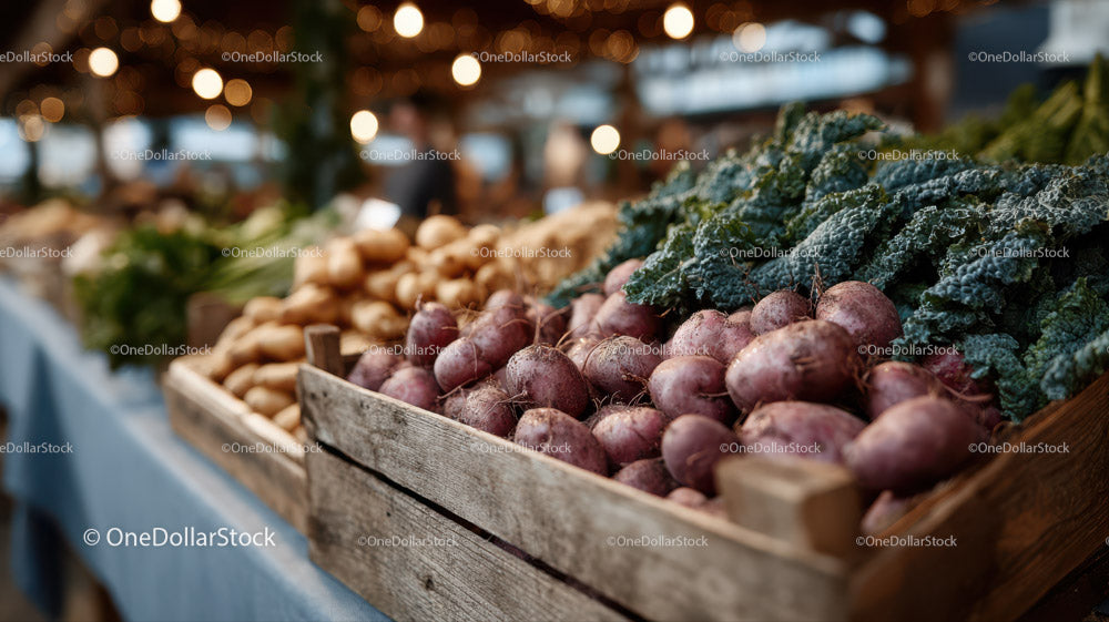Fresh Radishes and Kale at Outdoor Farmers Market