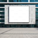 Large blank billboard on modern corporate building facade