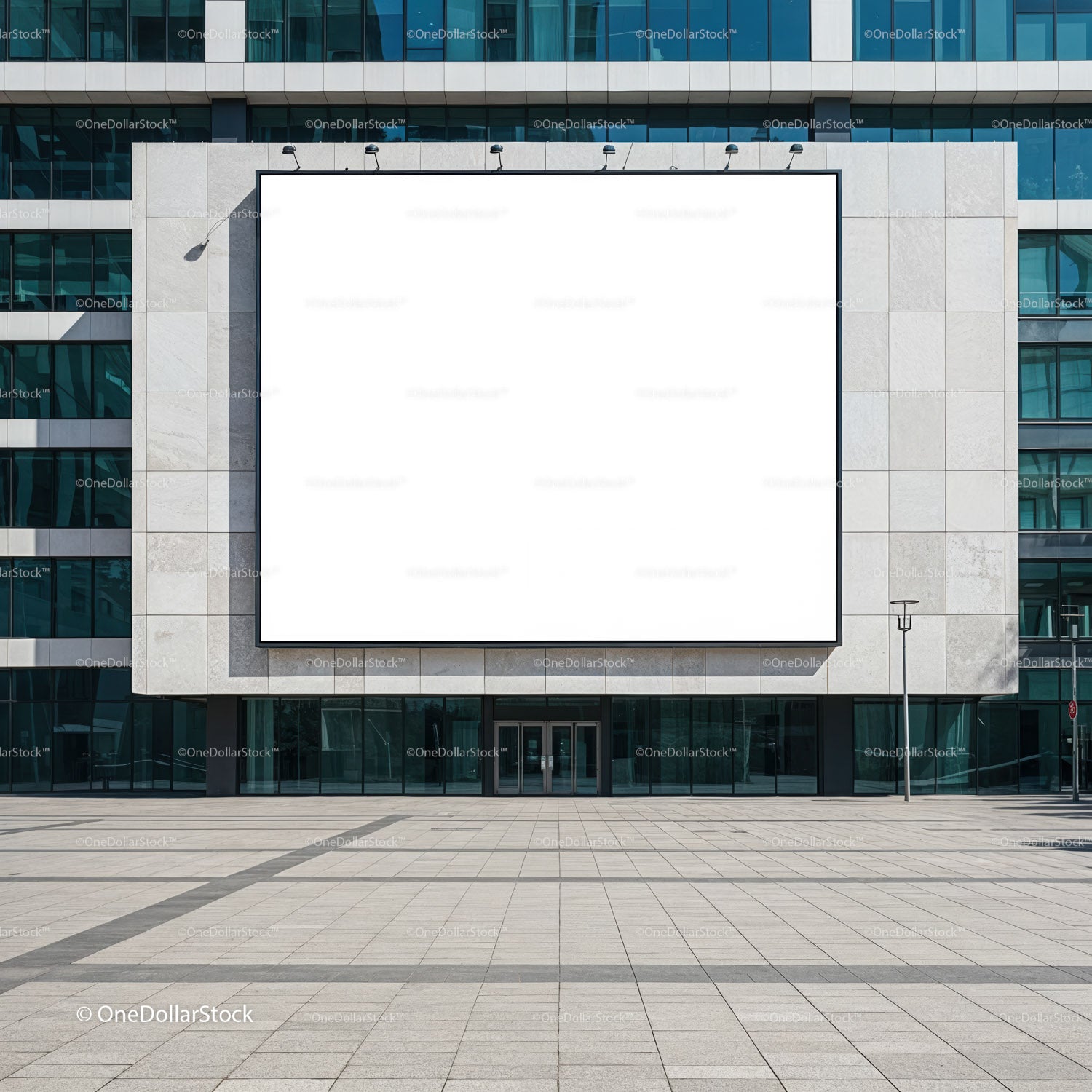 Large blank billboard on modern corporate building facade