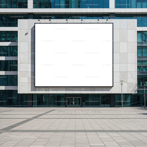Large blank billboard on modern corporate building facade JPG Mockup Image