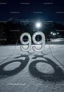 Illuminated Ice Sculpture of Number Ninety Nine at Night