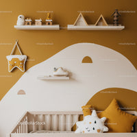 Cute Nursery Decor with Cloud and Star Pillows and Wooden Shelves