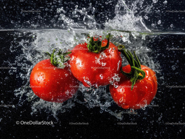 Fresh Red Cherry Tomatoes with Water Splash for Health Food Photography