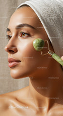Close-Up of a Woman Receiving Facial Massage with Jade Roller