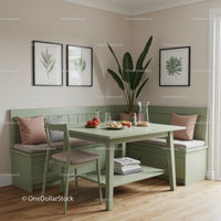 Stylish Pastel Green Bench in Modern Minimalist Kitchen Nook