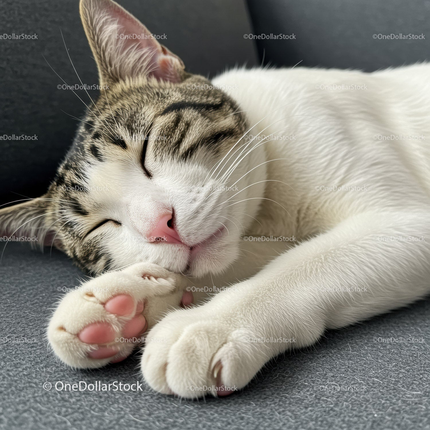 Sleeping tabby cat resting peacefully on soft surface