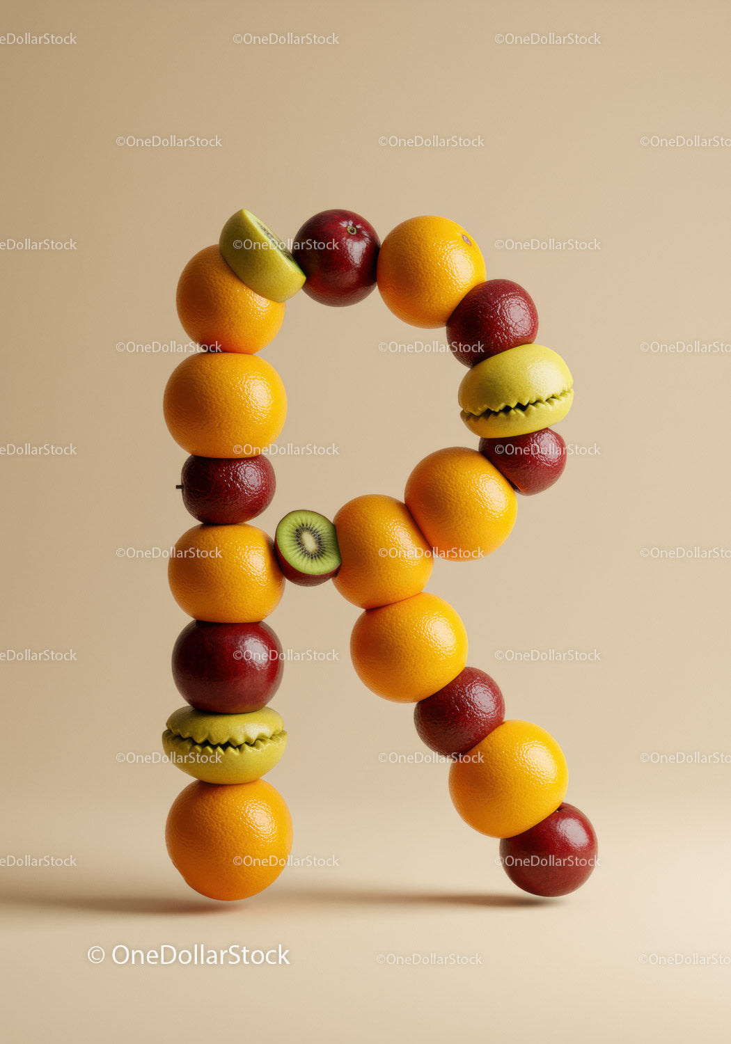 Creative Letter R Composed of Colorful Fresh Fruits