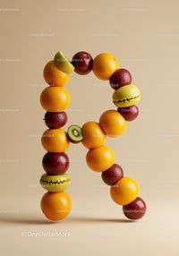 Creative Letter R Composed of Colorful Fresh Fruits