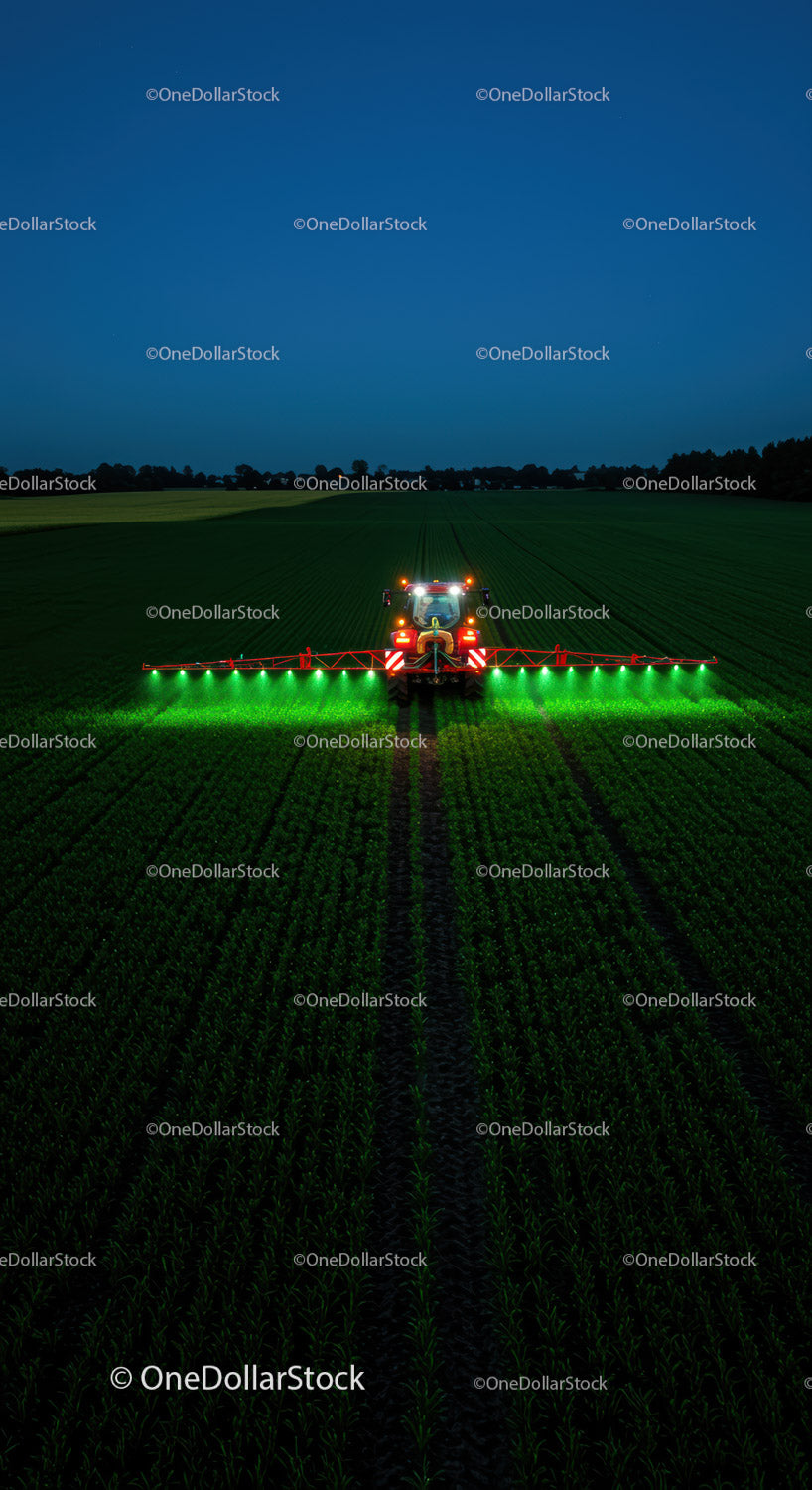 Nighttime Field Work with Modern Farming Equipment