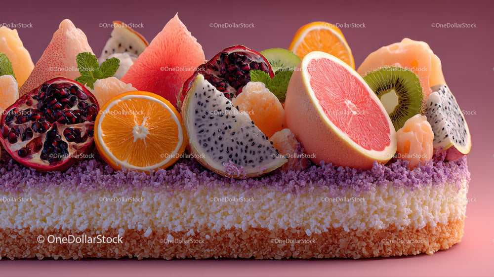 Assorted Fresh Fruit Cake with Citrus and Tropical Fruits
